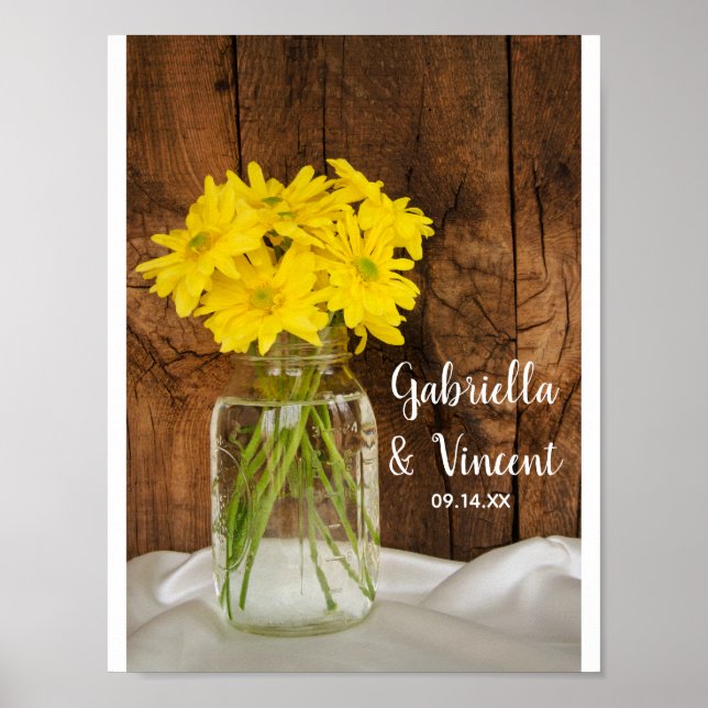 Affiche Mariage Mason Jar et Jaune Daisies (Devant)