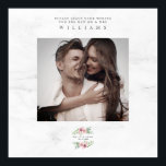Affiche Mariage Meilleurs Voeux Invité Photo Romantic Wrea<br><div class="desc">Mariage Meilleurs Voeux Invité Photo Romantique Poster de couronne. Design délicat et romantique avec une guirlande fleurie aux couleurs douces et élégantes. Parfait comme votre livre d'hôtes mariage, Inclut une photo en b/w du couple. AVIS IMPORTANT : Ce design fait partie d'une collection et contient d'autres éléments coordonnés que vous...</div>