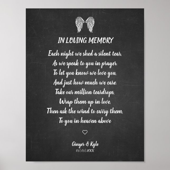 Affiche Mariage Memorial Chalk Blackboard Effet Chers Cher (Devant)