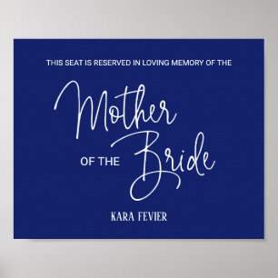 Affiche Mariage Mémorial Siège Réservé Mère Mariée Bleue