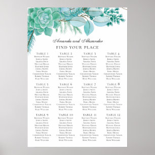 Affiche Mariage menthe. Plan de table aux succulentes aqua