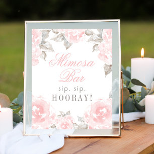 Affiche Mariage Mimosa Bar Rose d'aquarelle rose