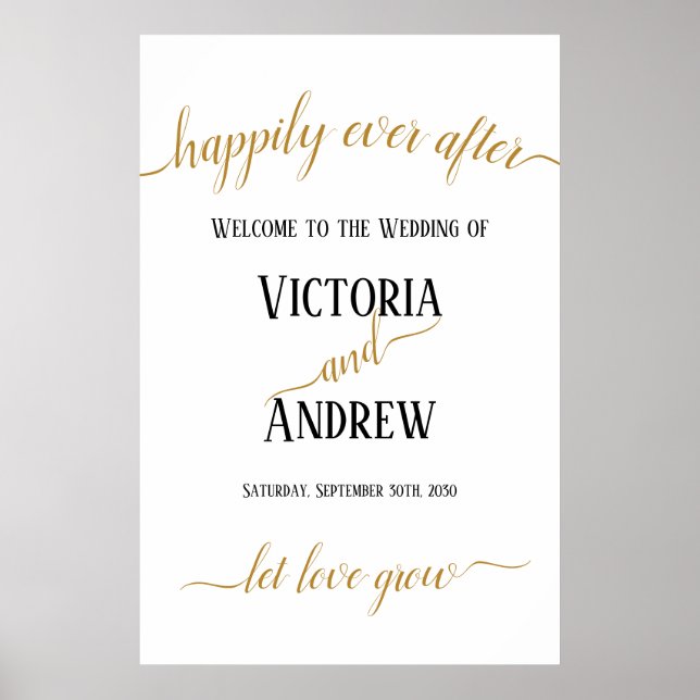 Affiche Mariage minimal de script or moderne (Devant)