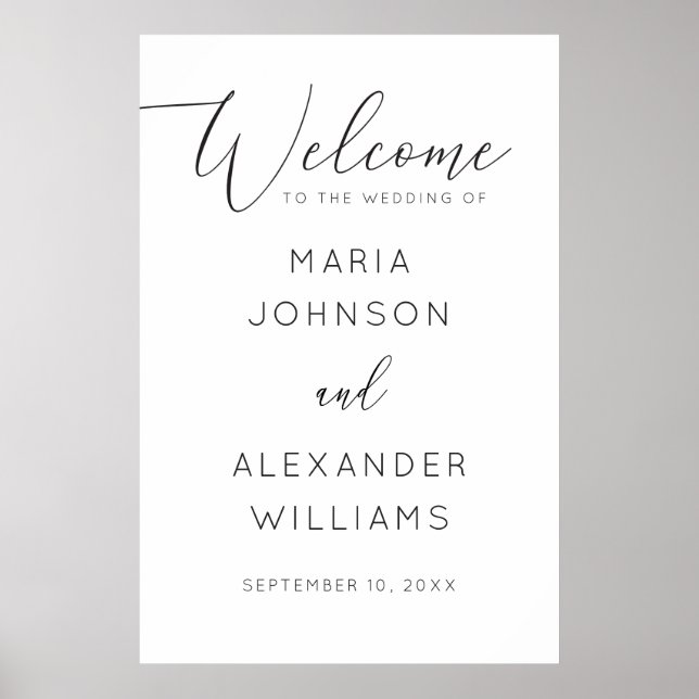 Affiche Mariage minimaliste | Bienvenue de script noir et  (Devant)
