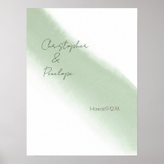 Affiche Mariage Minimaliste Calligraphie Aquarelle Sauge  (Devant)