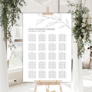 Affiche Mariage minimaliste en feuilles d'olive 20 places 
