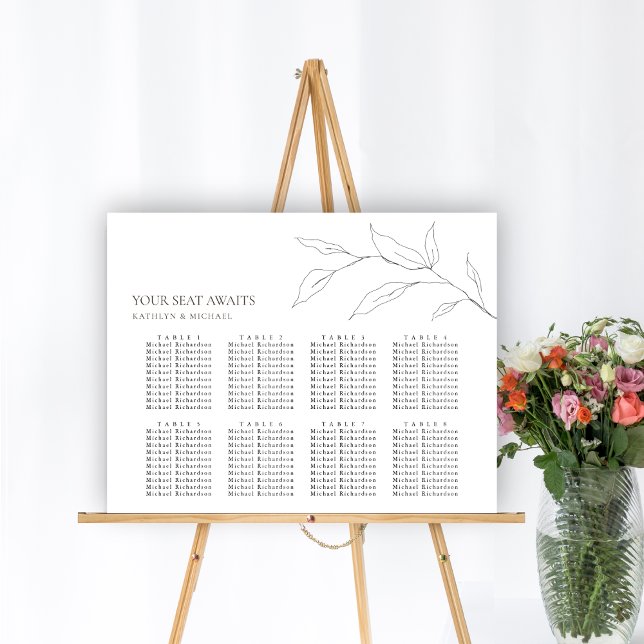 Affiche Mariage minimaliste en feuilles d'olive 8 Table as (Créateur téléchargé)