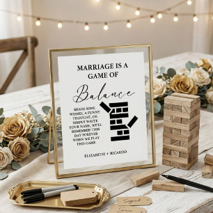 Affiche Mariage minimaliste moderne Jenga - Panneau du liv