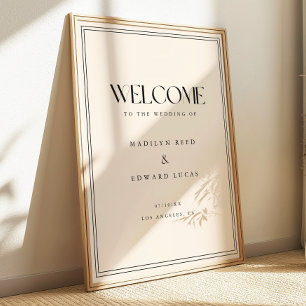Affiche Mariage Moderne Beige Typographie Gras Bienvenue