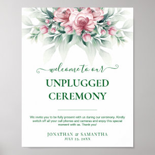 Affiche Mariage Moderne Élégant Rose Vert