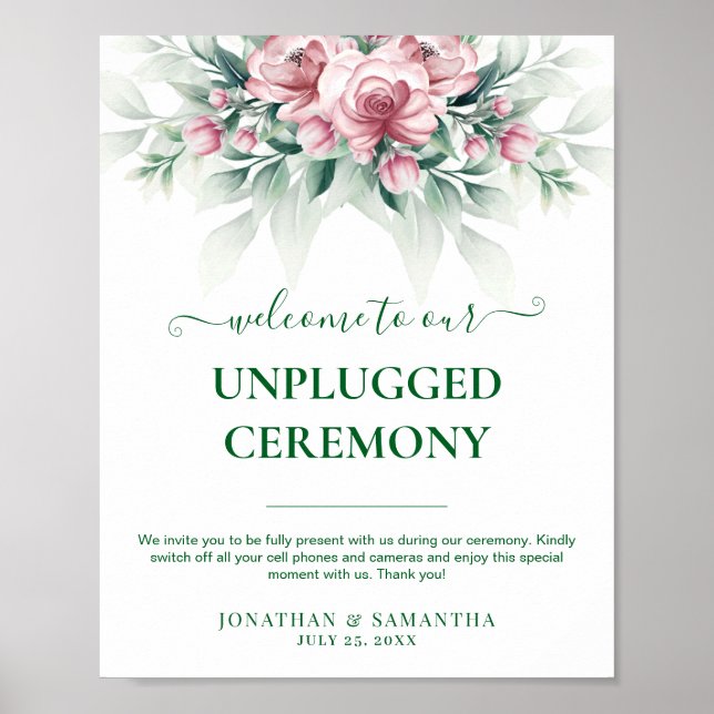 Affiche Mariage Moderne Élégant Rose Vert (Devant)
