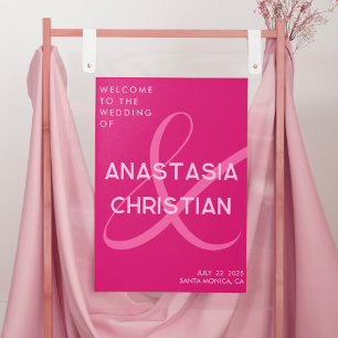 Affiche Mariage Moderne et Audacieux Bienvenue Magenta