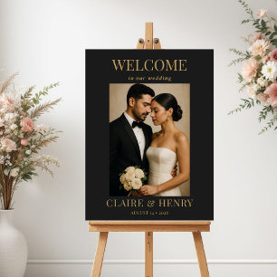 Affiche Mariage Moderne Minimaliste Bienvenue Photo Noir