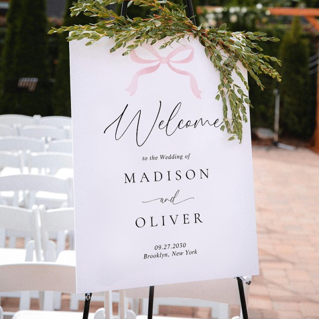 Affiche Mariage Moderne Monogramme Rose Pâle avec Ruban de (Créateur téléchargé)