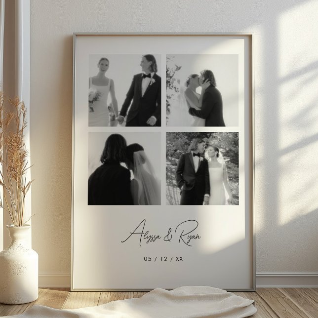 Affiche Mariage Moderne Personnalisé 4 Photos Collage (Créateur téléchargé)
