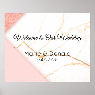 Affiche Mariage Moderne Rose et Marbre Doré