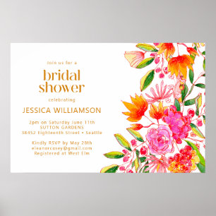 Affiche Mariage moderne rose orange aquarelle floral