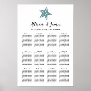 Affiche Mariage moderne Starfish, gris bleu