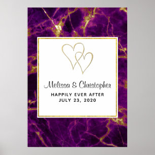 Affiche Mariage moderne violet et or marbre Abstrait
