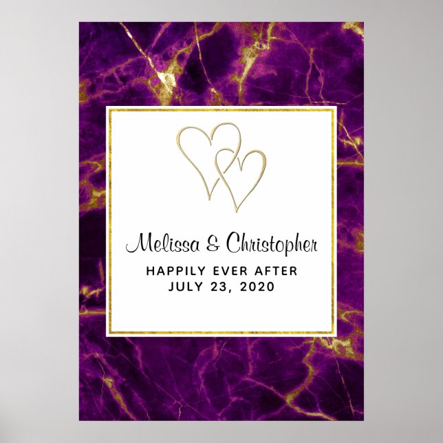 Affiche Mariage moderne violet et or marbre Abstrait (Devant)