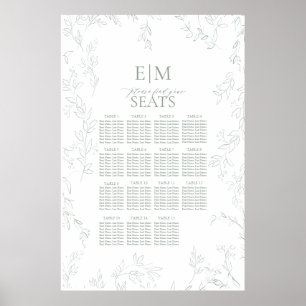 Affiche Mariage Monogramme Élégant Sage Feuille