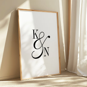 Affiche Mariage Monogramme Minimaliste Écriture Noir & Bla