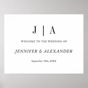 Affiche Mariage Monogramme Noir Et Blanc Moderne