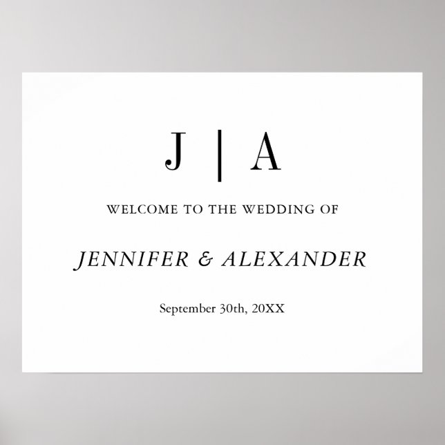 Affiche Mariage Monogramme Noir Et Blanc Moderne (Devant)