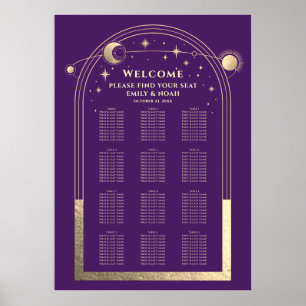 Affiche Mariage mystique violet or Sun Moon étoiles