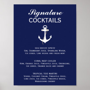 Affiche Mariage nautique bleu et blanc Signature Cocktail