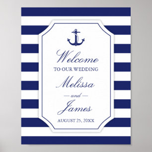 Affiche Mariage nautique de rayure de bleu marine d'Ancre