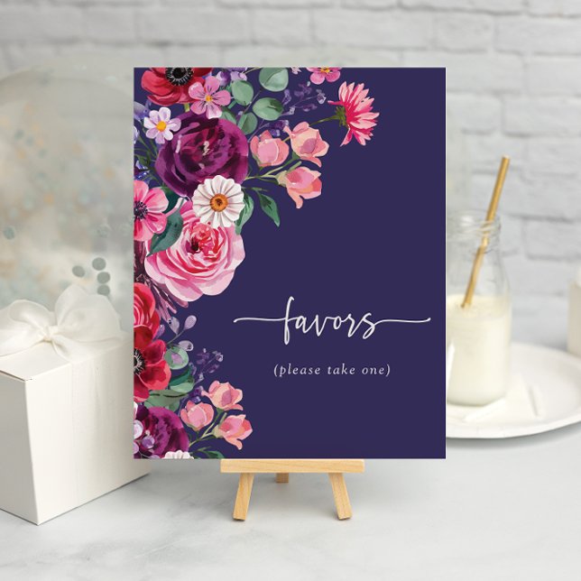 Affiche Mariage Navy Floral Favors (Navy Blue Floral Favors Wedding Poster by Painted Paperie
)