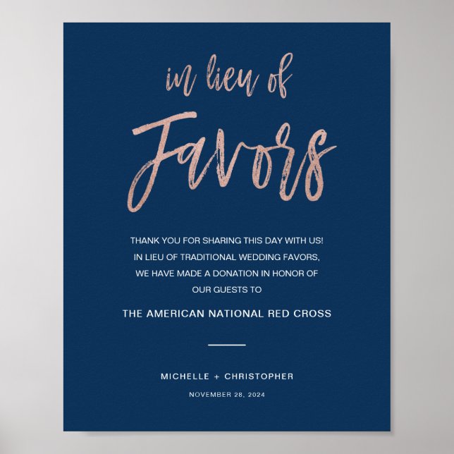 Affiche Mariage Navy & Or Rose En Lieu De Favors Signe (Devant)