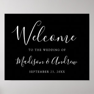 Affiche Mariage noir de script tendance Bienvenue