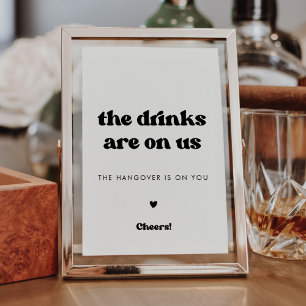 Affiche Mariage noir et blanc rétro élégant panneau à barr