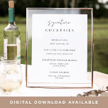 Affiche Mariage noir et blanc Signature Cocktail Menu Sign<br><div class="desc">Invitation vos invités à prendre une libation préférée du bar avec notre charmant panneau de menu de bar mariage. L'affiche 11x14 propose des "cocktails signature" en écriture de calligraphie noire croustillante et des lettres de blocage. Personnalisez avec vos noms et descriptions de cocktails spéciaux sous.</div>