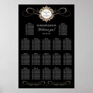 Affiche Mariage noir simple Elegant Gold Swirl