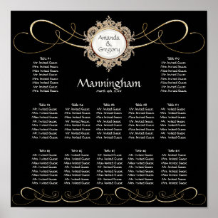 Affiche Mariage noir simple Elegant Gold Swirl