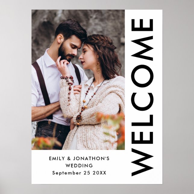 Affiche Mariage Noms de Bienvenue Photo Contemporain (Devant)