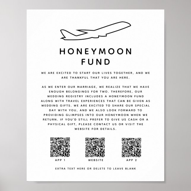 Affiche Mariage numérique 3 QR Code Honeymoon Fund (Devant)