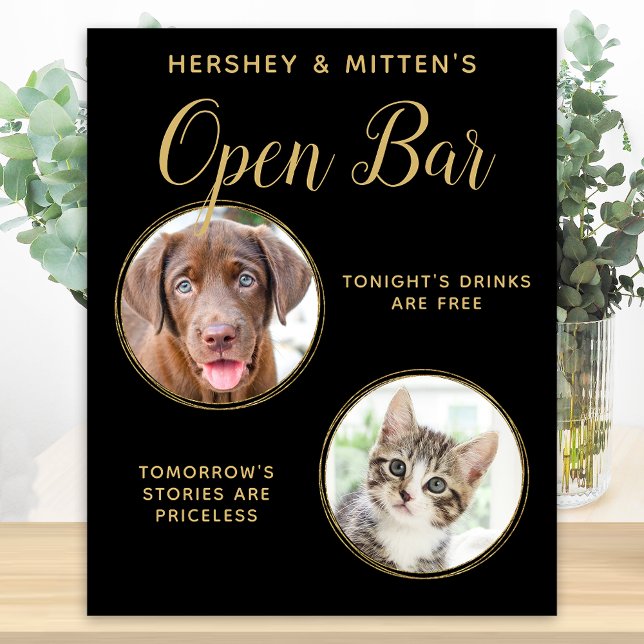 Affiche Mariage Or Noir Chien de Compagnie Bar Ouvert Pers (Créateur téléchargé)