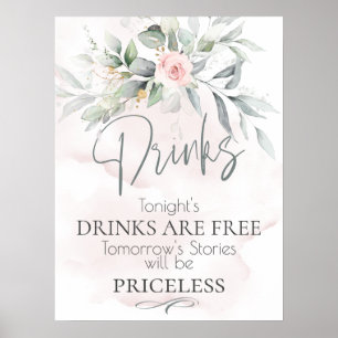 Affiche Mariage   Panneau de la barre florale rose de feui