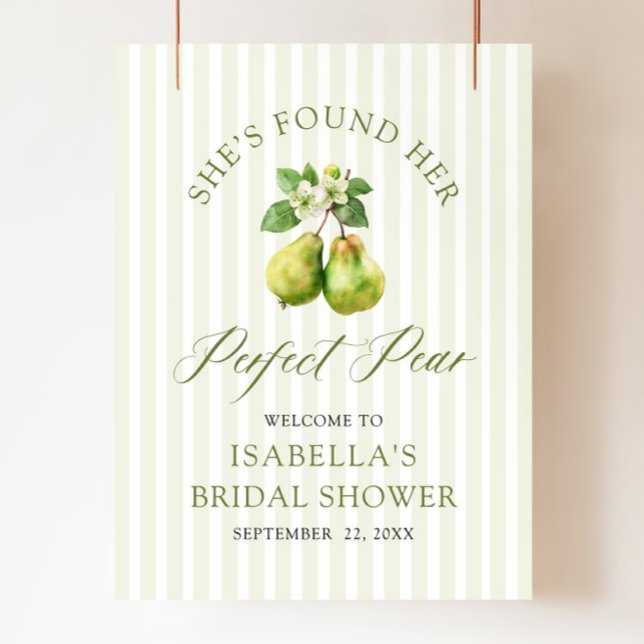 Affiche Mariage Parfait de la Poire Moderne Vert Gingham (Modern Green Gingham Perfect Pear Bridal Shower Welcome Sign)