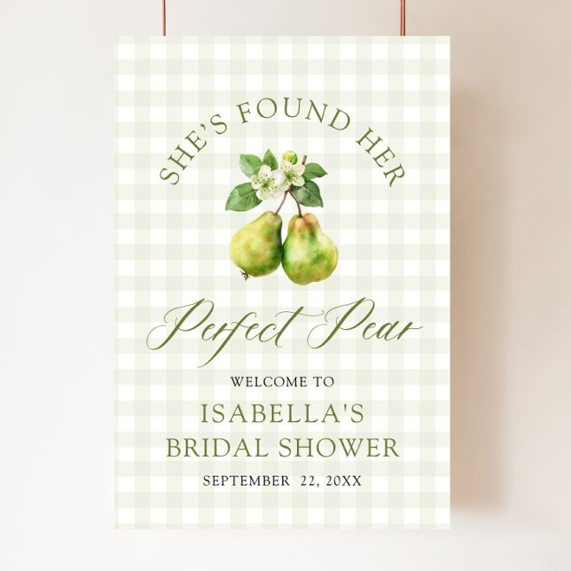 Affiche Mariage Parfait de Poire de Bain Moderne à Carreau (Modern Green Gingham Perfect Pair Bridal Shower Foam Board)