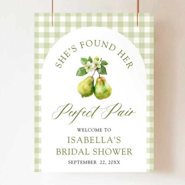 Affiche Mariage Parfait Moderne Gingham Vert pour une Fête (Modern Green Gingham Perfect Pair Bridal Shower Welcome Sign)