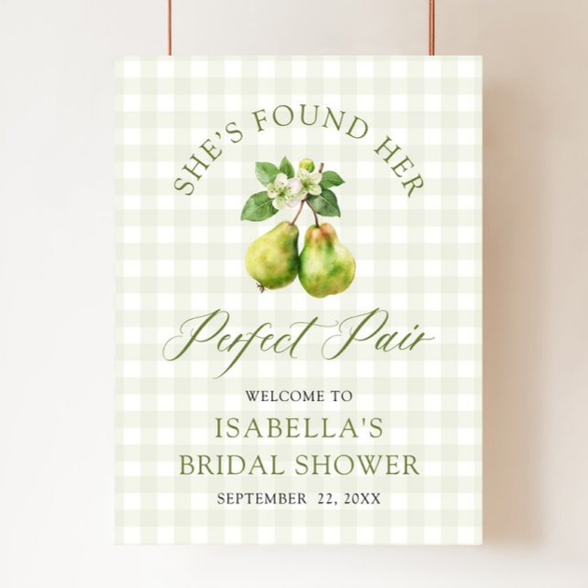 Affiche Mariage Parfait Paire Moderne Vert Gingham (Modern Green Gingham Perfect Pair Bridal Shower Welcome Sign )