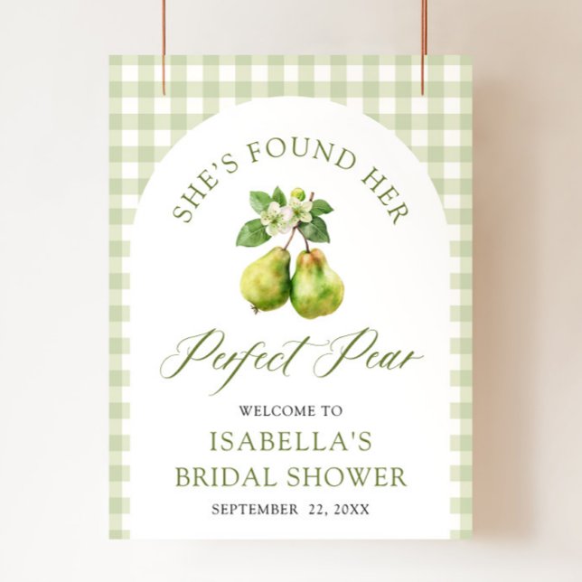 Affiche Mariage Parfait Poire Gingham Vert Moderne (Modern Green Gingham Perfect Pair Bridal Shower Foam Board)