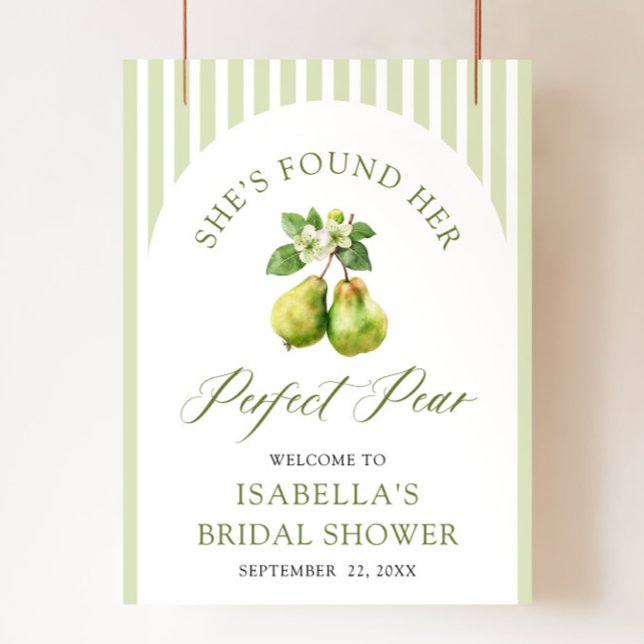 Affiche Mariage Parfait Poire Gingham Vert Moderne (Modern Green Gingham Perfect Pear Bridal Shower Sign)
