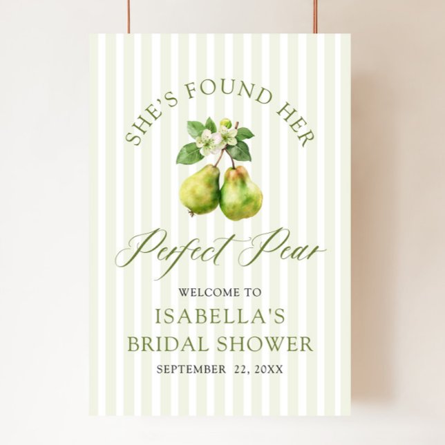 Affiche Mariage Parfait Poire Gingham Vert Moderne (Modern Green Gingham Perfect Pear Bridal Shower Welcome Sign)
