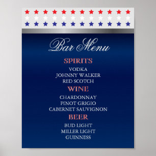 Affiche Mariage patriotique rouge, blanc et bleu - Menu Ba